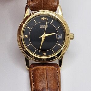 Vintage Citizen Watch Women Gold Tone Date Round Dial